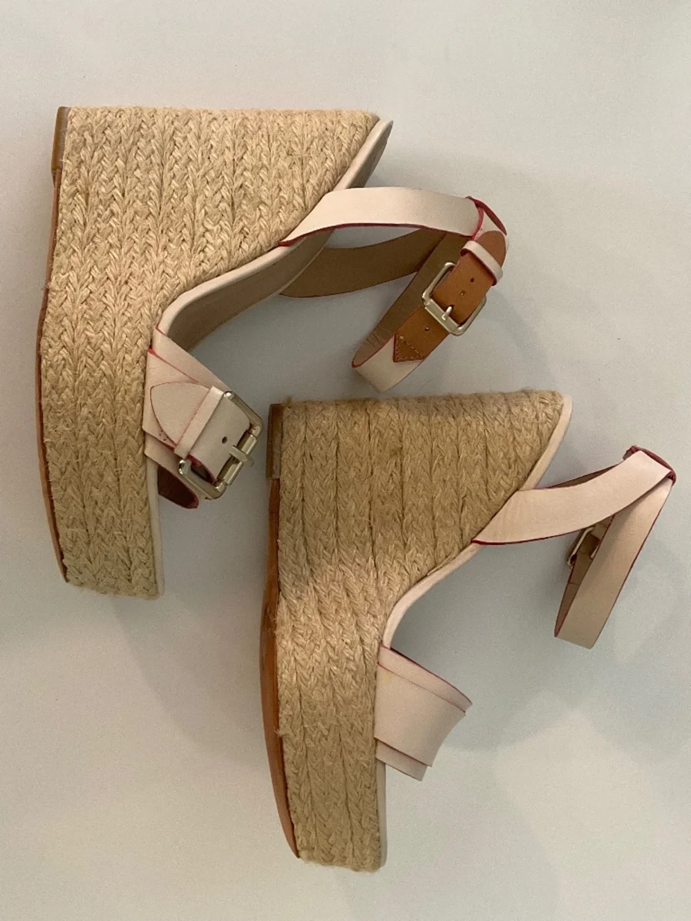 POUR LA VICTOIRE Jaclyn Espadrille Wedge Leather Sandals in Tan Size 10